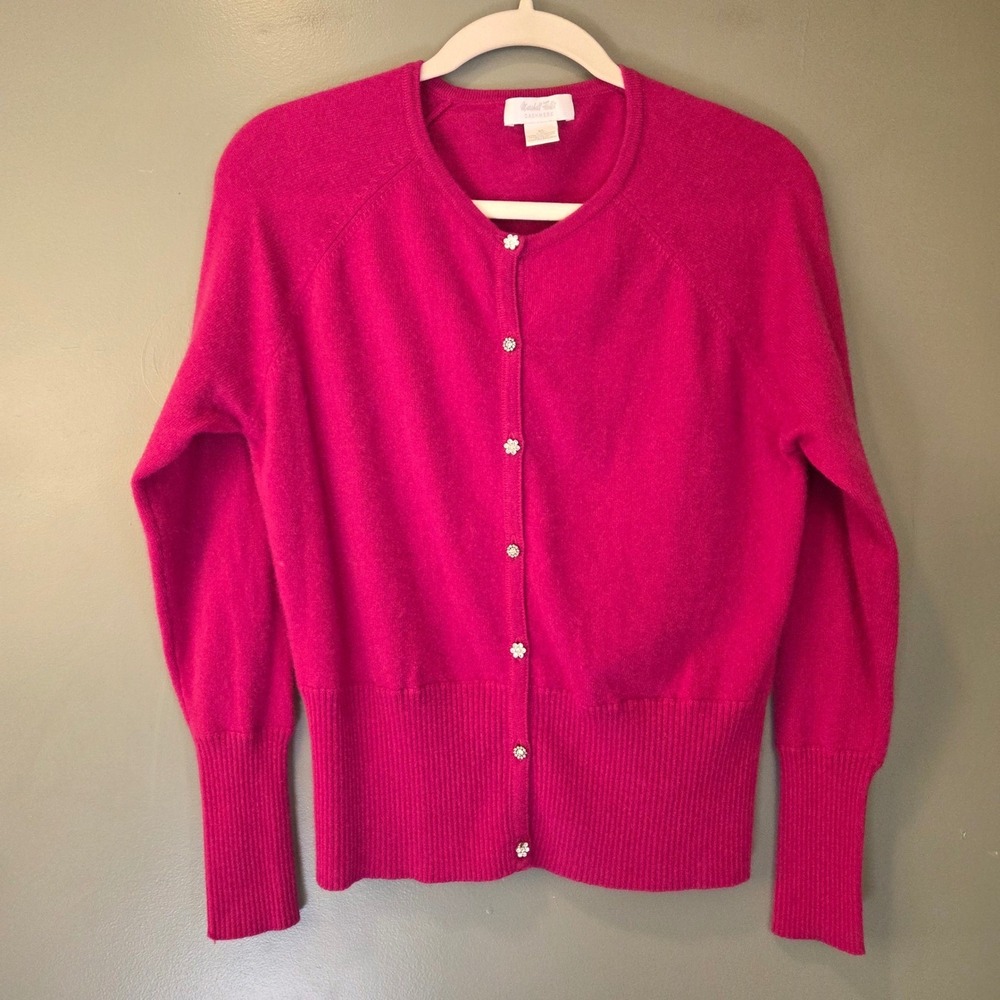 Vintage Marshall Fields Women's 100% Cashmere Button Up Cardigan Pink Size XL